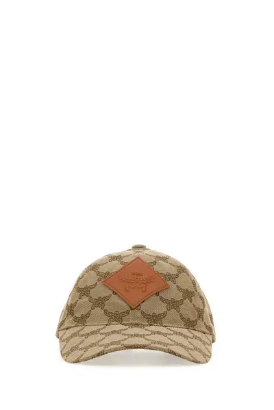 Mcm Monogram Logo Patch Baseball Cap In Beige