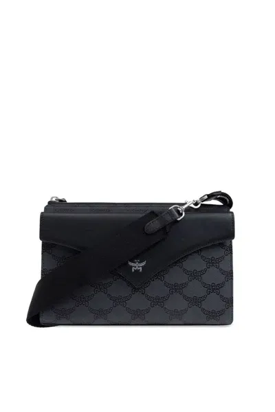 Mcm Monogram Printed Foldover Clutch Bag In Dark Grey