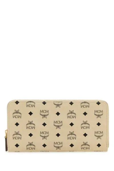 Mcm Portafoglio Grande In Tela Stampata In Beige