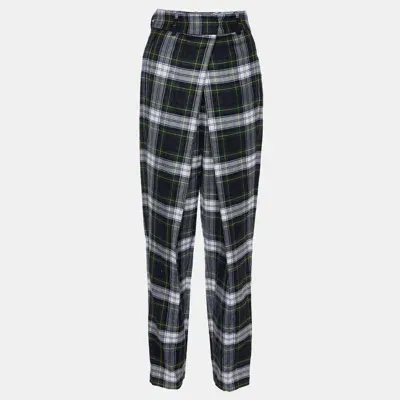 Pre-owned Mcq By Alexander Mcqueen Green Tartan Wool Pleated Trousers S