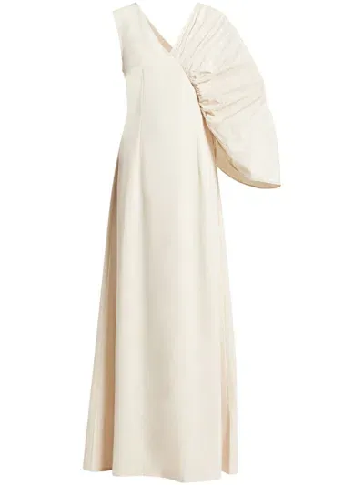 Mehtap Elaidi Ruched-sleeve Gown In Neutrals