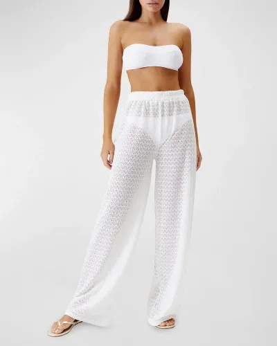 Melissa Odabash Sienna Open-knit Wide-leg Pants In White