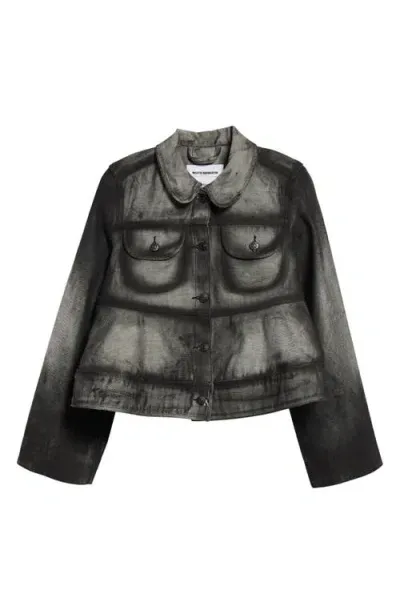 Melitta Baumeister Crop Denim Jacket In Black Shadow Paint