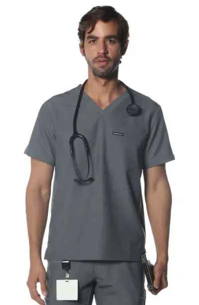 Members Only Brighton 3-pocket Scrub Top In Graphite