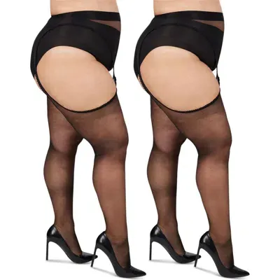 Memoi 2-pack Suspender Tights In Black