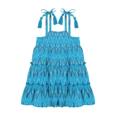 Mer St. Barth Kids'  Bella Shoulder Tie Sundress In Turquoise Ikat