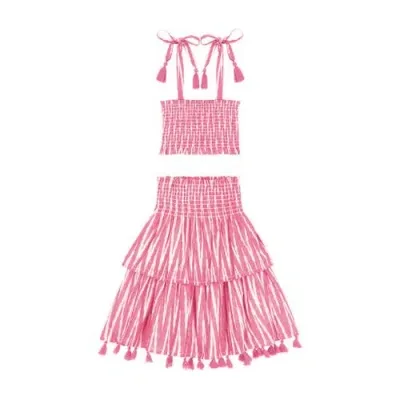 Mer St. Barth Kids'  Noelle Smocked Top And Maxi Skirt Set In Rose Ikat