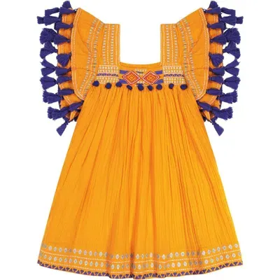 Mer St. Barth Babies'  Serena Tassel Dress In Marigold Embroidery