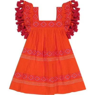 Mer St. Barth Babies'  Serena Tassel Dress In Poppy Embroidery