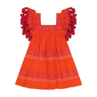 Mer St. Barth Kids'  Serena Tassel Dress In Poppy Embroidery