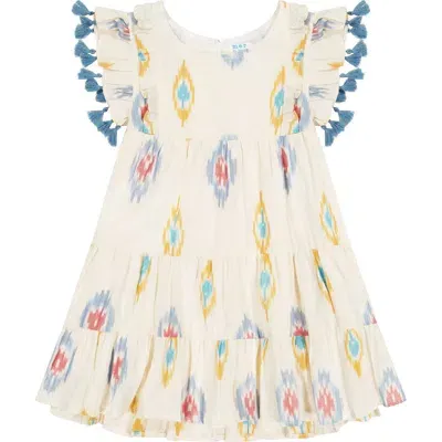 Mer St. Barth Kids'  Sophie Tassel Dress In Gold Blue Ikat