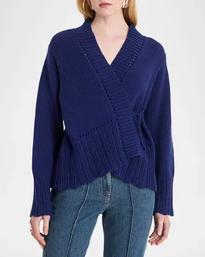 Merlette Nexilis Wrap-front Wool Cardigan In Cobalt