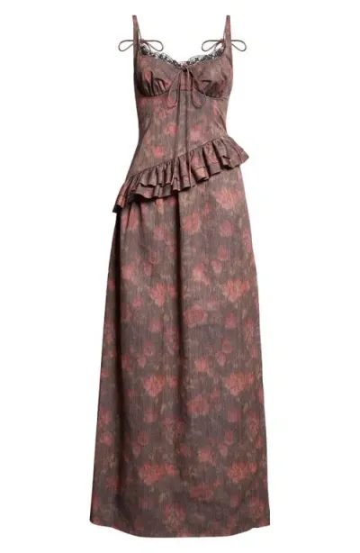 Meruert Tolegen Floral Jacquard Lace Trim Ruffle Dress