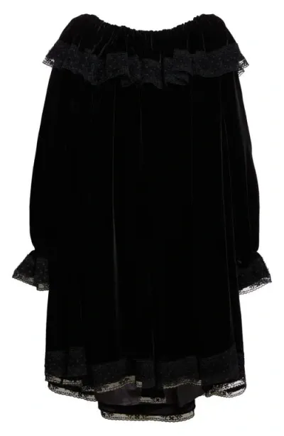 Meruert Tolegen Pierrot Lace Trim Long Sleeve Velvet Dress In Black Velvet