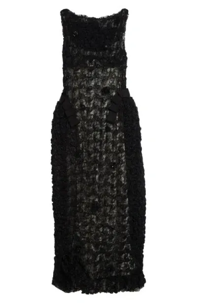 Meruert Tolegen Sculpted Smocked Floral Lace Dress In Smocked Black Lace