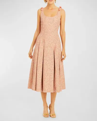 Mestiza New York Gillian Pleated Tweed Midi Dress In Pink Ivory