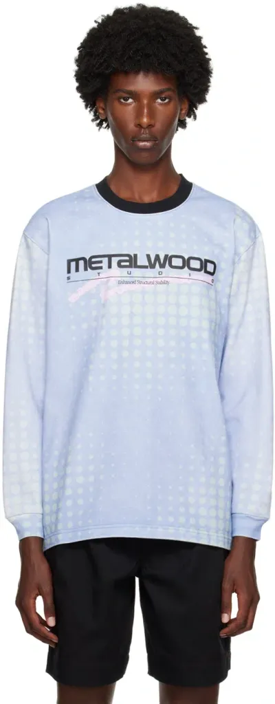 Metalwood Studio Blue Moto Long Sleeve T-shirt In Hyd Hydrangea