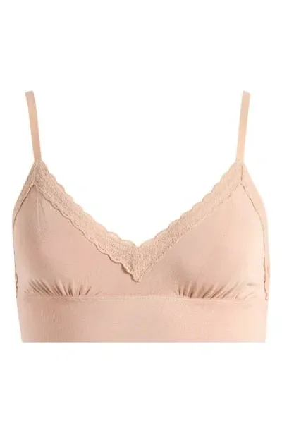 Meundies Feelfree Lace Trim Plunge Bralette In Sand Dune