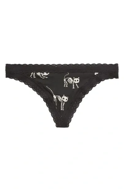 Meundies Feelfree Lace Trim Thong In Skelecat