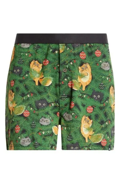 Meundies Knit Boxers In Meowy Christmas