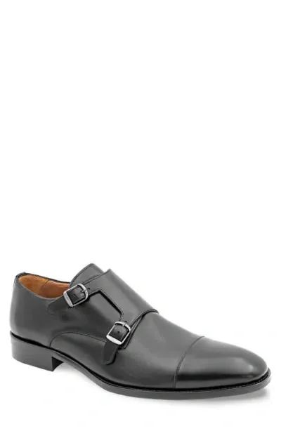 Mezlan Actore Cap Toe Monk Shoe In Black Leather