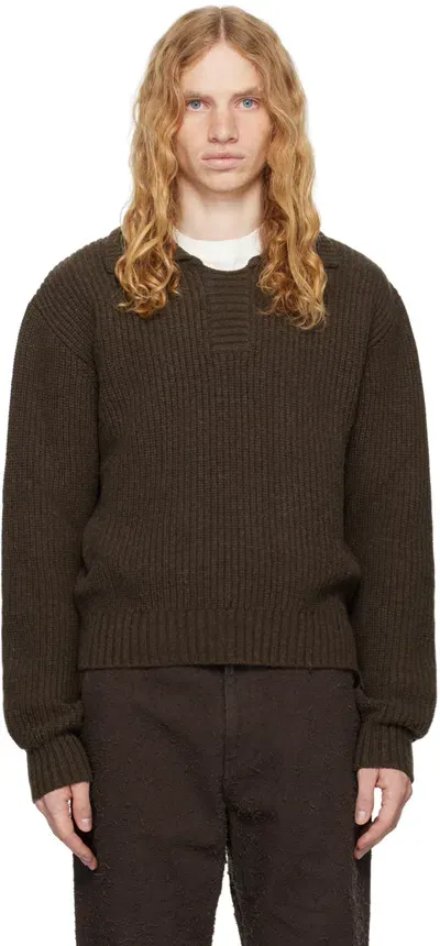 Mfpen Ribbed Polo Sweater In Brown