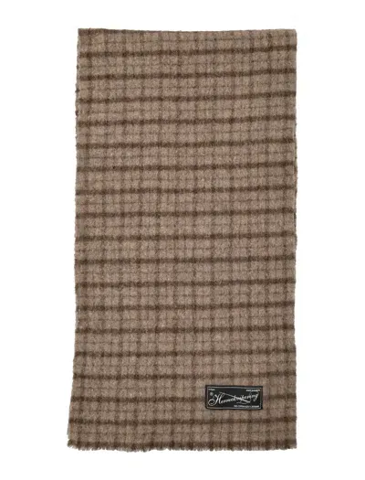 Mfpen Wool Scarf In Brown Check