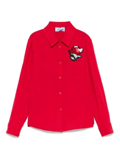 Mi Mi Sol Kids' Floral-appliqué Shirt In Red