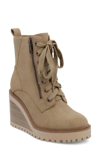 Mia Cyan Platform Wedge Bootie In Sand