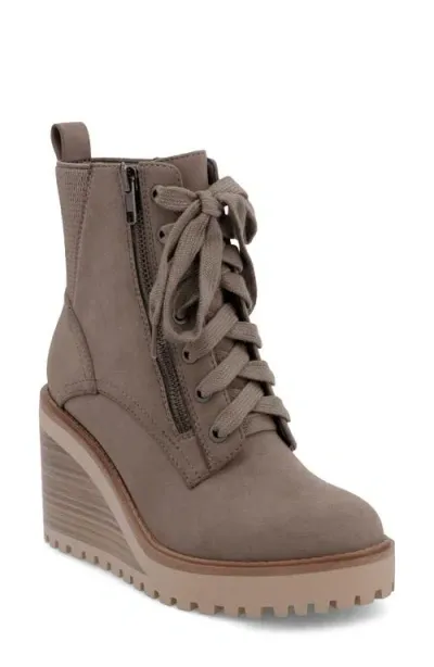 Mia Cyan Platform Wedge Bootie In Taupe