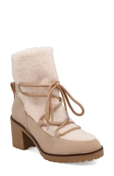 Mia Holiday Faux Shearling Bootie In Sand/off White