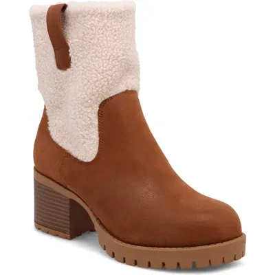 Mia Jakob Faux Shearling Bootie In Cognac/natural