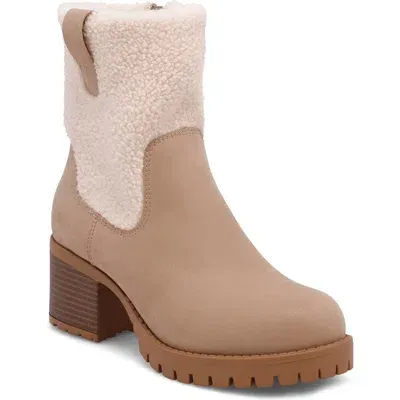 Mia Jakob Faux Shearling Bootie In Stone/natural