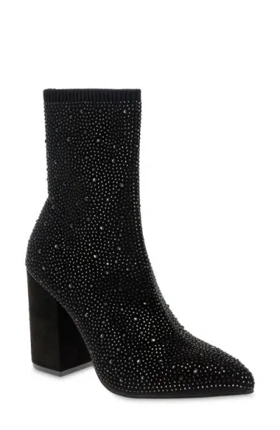 Mia Magdalena Pointed Toe Bootie In Black Rhinestones