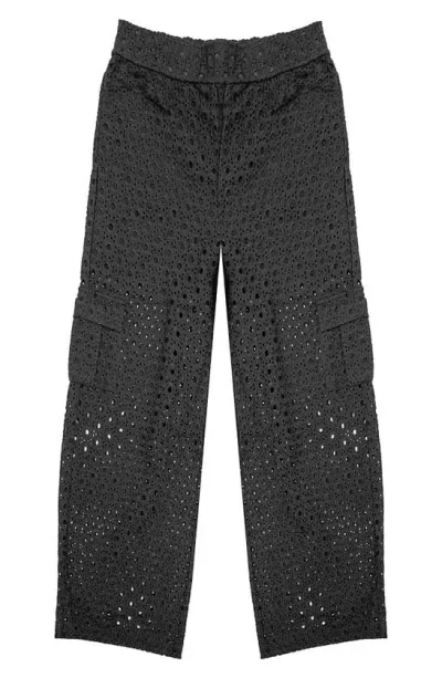 Mia New York Kids' Eyelet Cotton Cargo Pants In Black