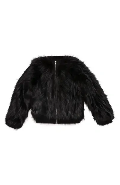 Mia New York Kids' Faux Feather & Faux Fur Jacket In Black