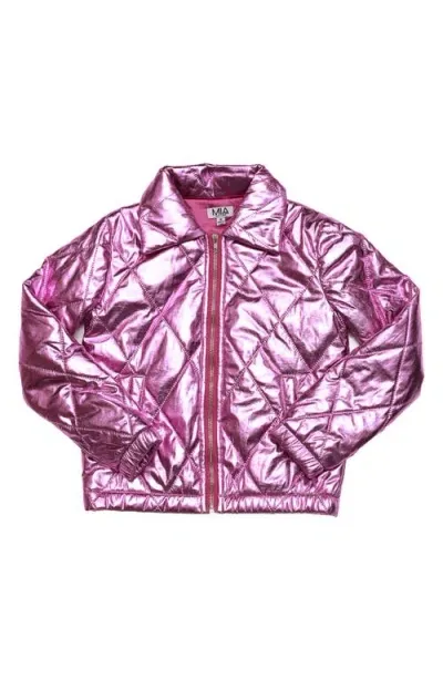 Mia New York Kids' Metallic Quilted Puffer Jacket In Pink Metallic