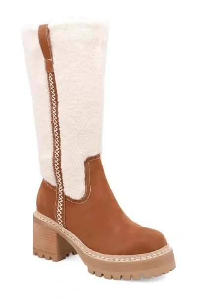 Mia Teirson Faux Shearling Platform Boot In Cognac