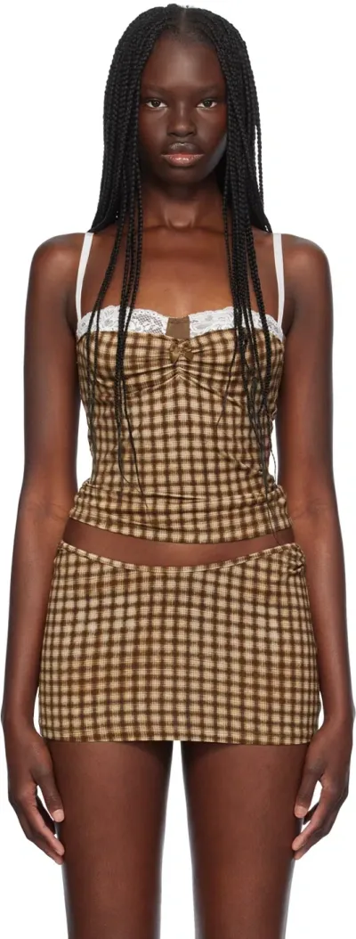 Miaou Brown Enzo Tank Top In Plaid