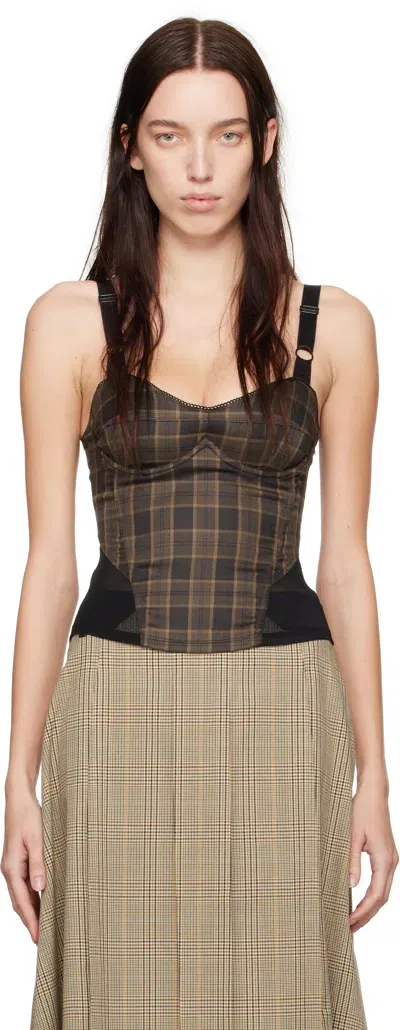 Miaou Brown Marguerite Corset Top In Plaid Brown