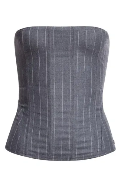 Miaou Gray Libra Corset In Pinstripe Wool