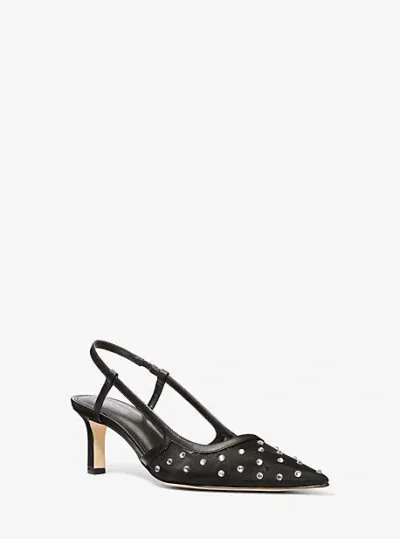 Michael Kors Alora Crystal Embellished Mesh Slingback Pump In Black