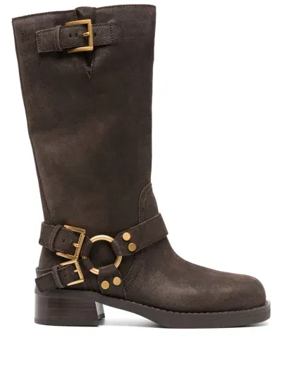 Michael Kors Crosby Suede Moto Boot In Brown