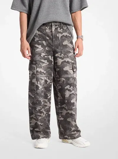 Michael Kors Camouflage Denim Cargo Jeans In Grey