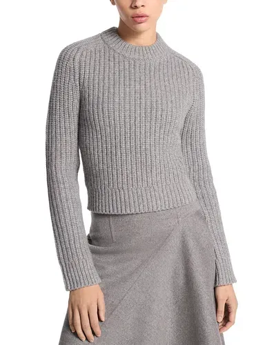 Michael Kors Cashmere Cropped Rib Knit Sweater In Banker Melange