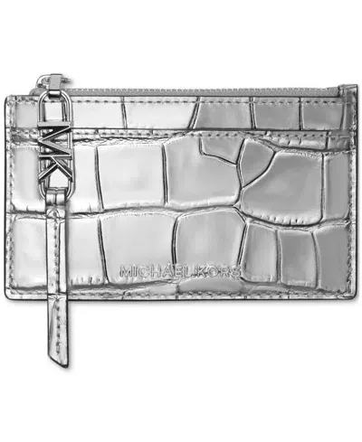 Michael Kors Michael  Empire Small Zip Card Case In Silver