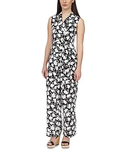 Michael Kors Michael  Pop Shadow Fleur Jumpsuit In Black/white