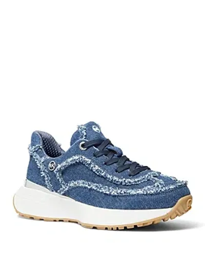 Michael Kors Ari Frayed Denim Trainer In Blue