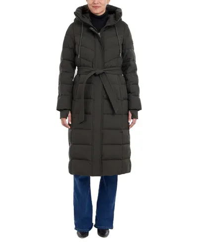 Michael Kors Michael  Women's Hooded Belted Puffer Coat In Dark Olive