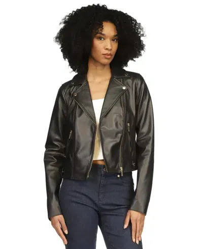 Michael Kors Leather Moto Jacket In Black